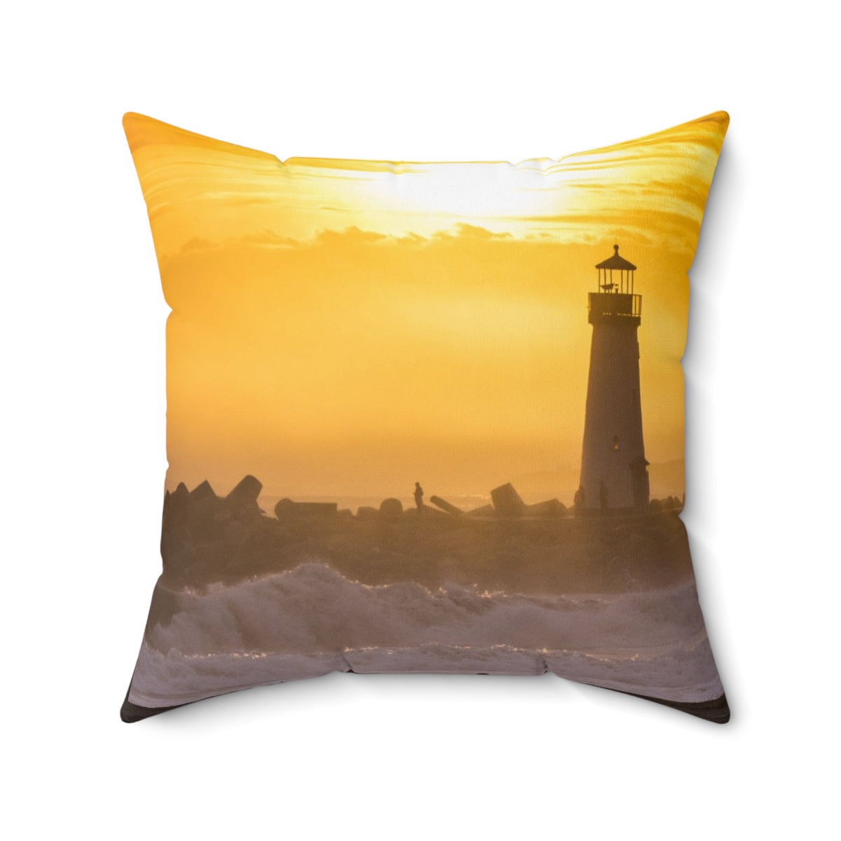Golden Lighthouse Throw Pillow