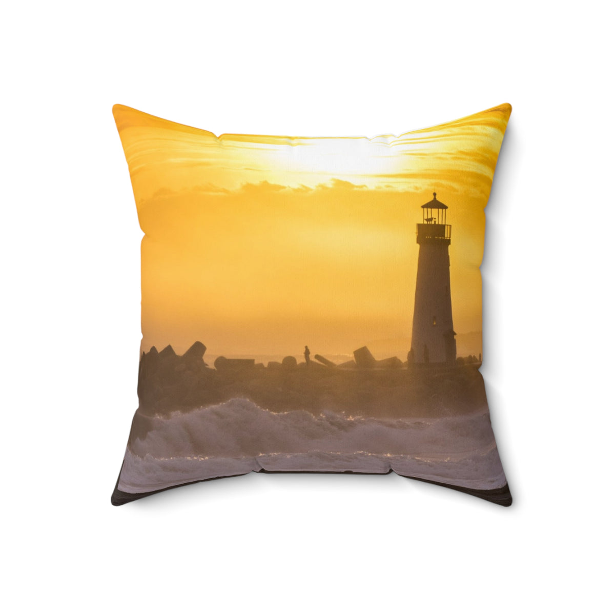 Golden Lighthouse Throw Pillow