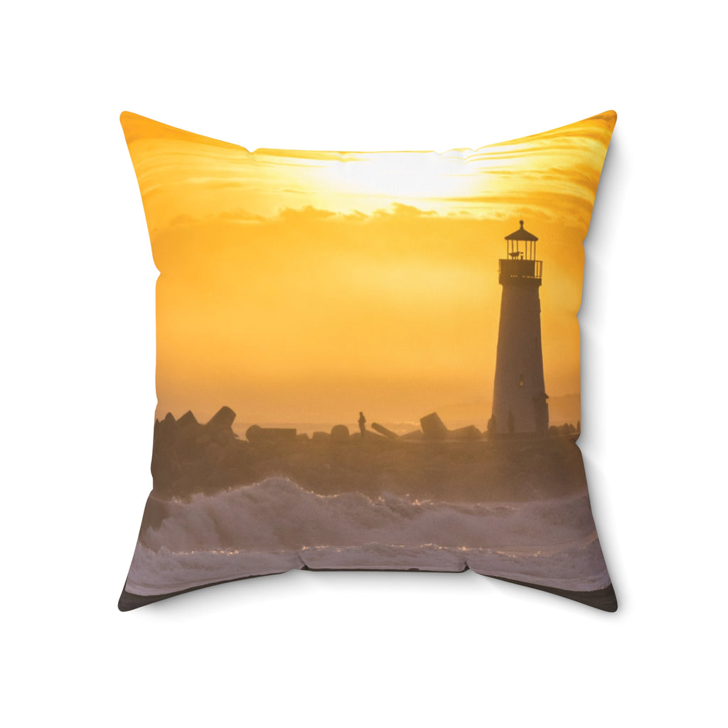Golden Lighthouse Throw Pillow