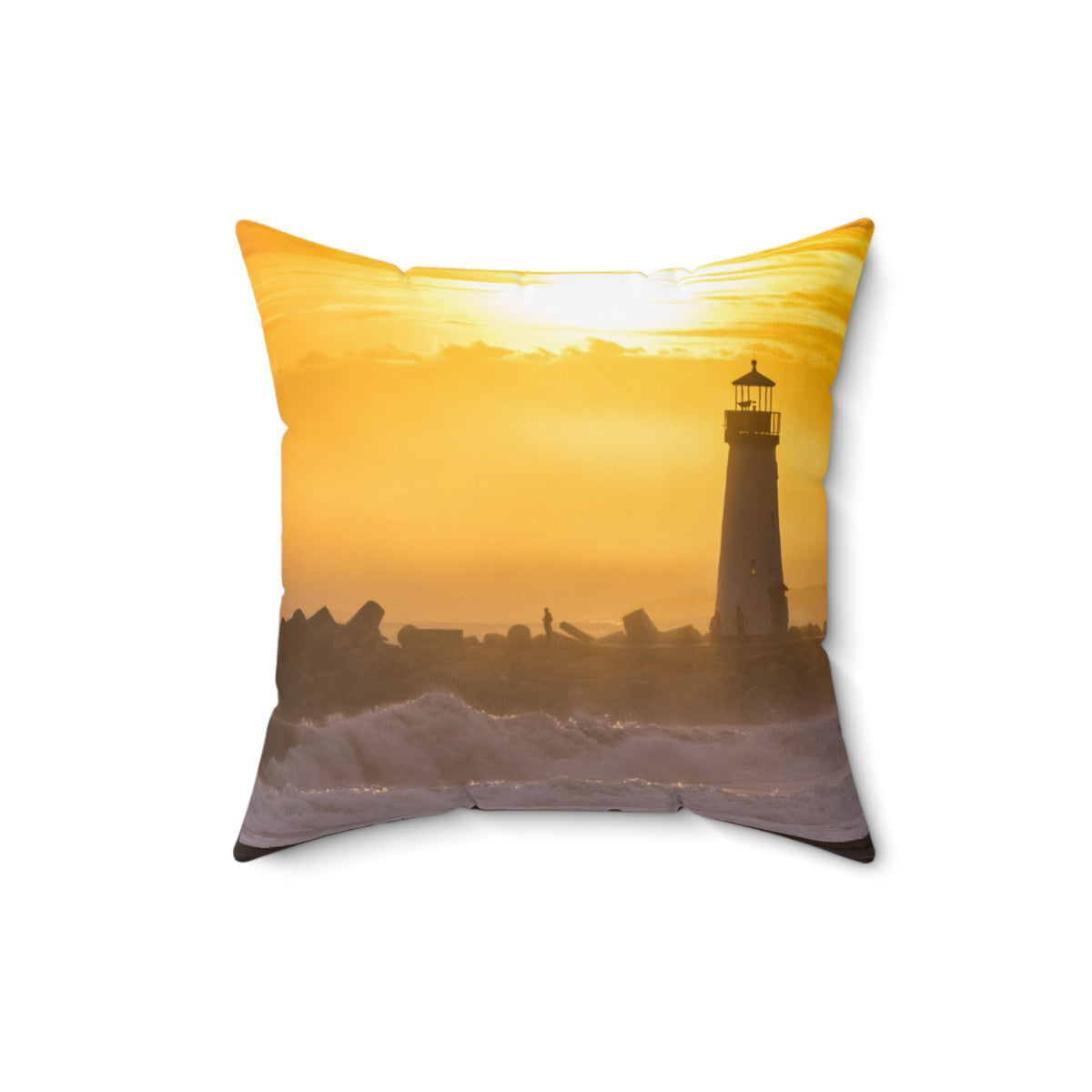 Golden Lighthouse Throw Pillow