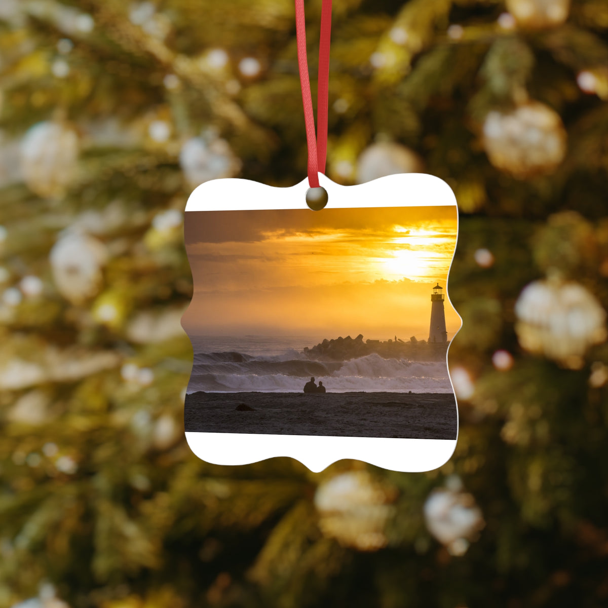 Golden Lighthouse Aluminum Ornament