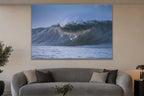 Deep Breath metal print hanging above furniture in a living space