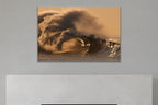 Golden Spray metal print hanging above furniture in a living space