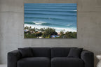 Lined Up metal print hanging above furniture in a living space