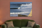 Point Lineup metal print hanging above furniture in a living space