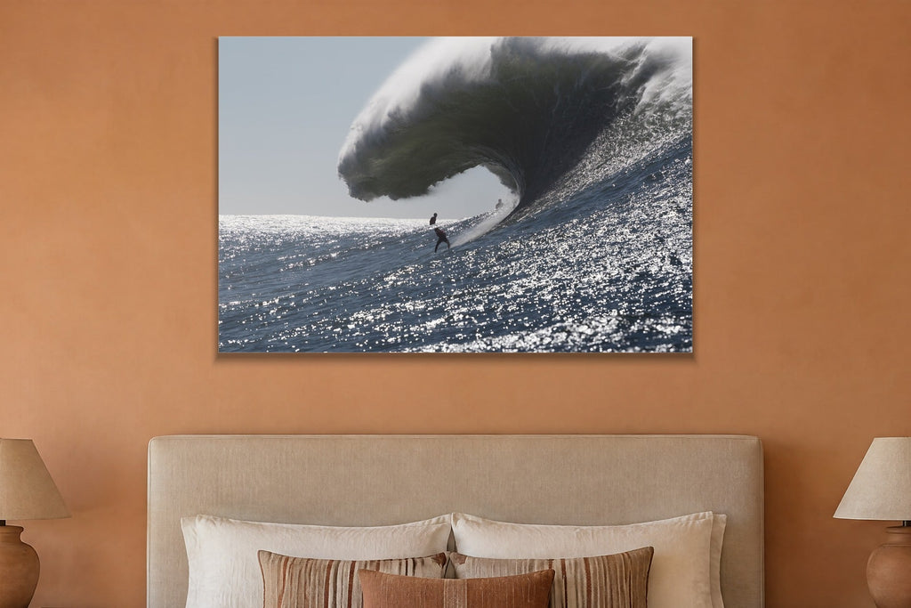 Silver Sea metal print hanging above furniture in a living space