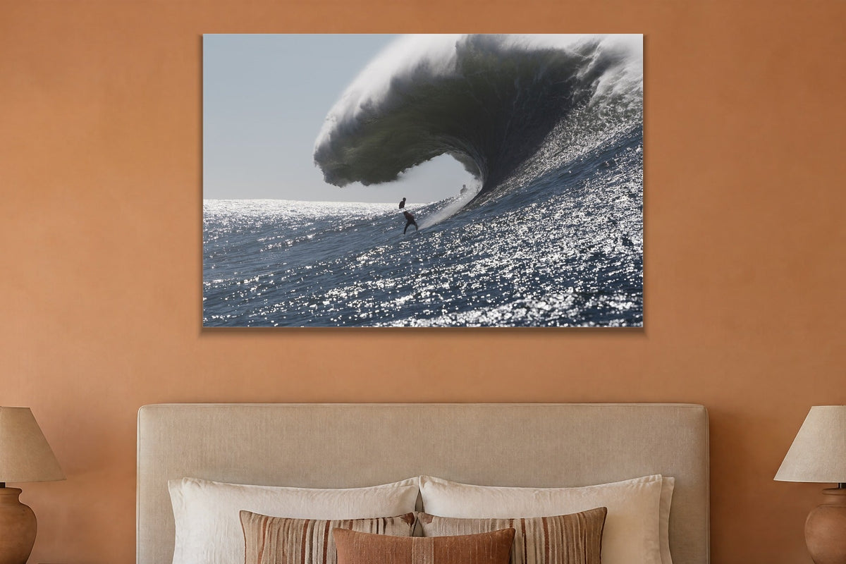 Silver Sea metal print hanging above furniture in a living space
